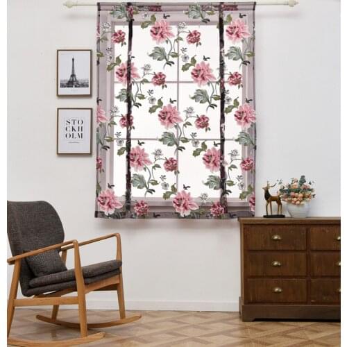Short Window Floral Tulle Curtains Decorative Perspective Through Tube Voile Curtain Drape Window Door Screen Mosquito Net Decor
