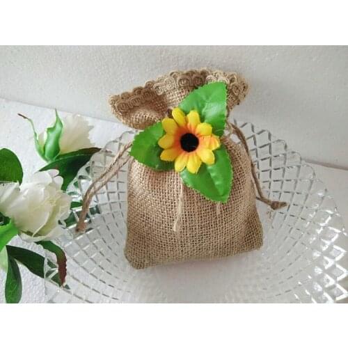 Elegant Sunflower Jute Hessian Burlap Candy Bags Wedding Candy Gifts Bags Birthday Party baby shower favors