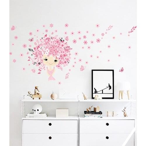 Fairies Girl Flower Butterfly Flowers Wall Stickers For Kids Rooms Art Decal Home Decor Children Girls Room Wall Decor