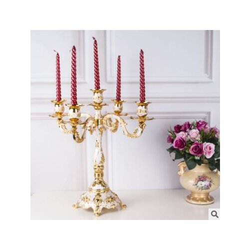 H40cm gold white color metal candle holder 5 arm gold candle holders for candelabros decoratives candles wedding decorZT122