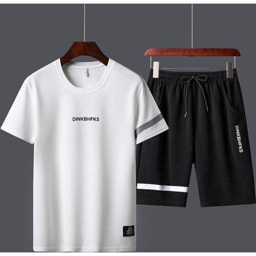 Jogging Basketball Set+Shorts Casual Tee Shirts Sport Suit 2 Piece Set Men Fashion Summer Patchwork Stripe Sweatshirt Tracksuit