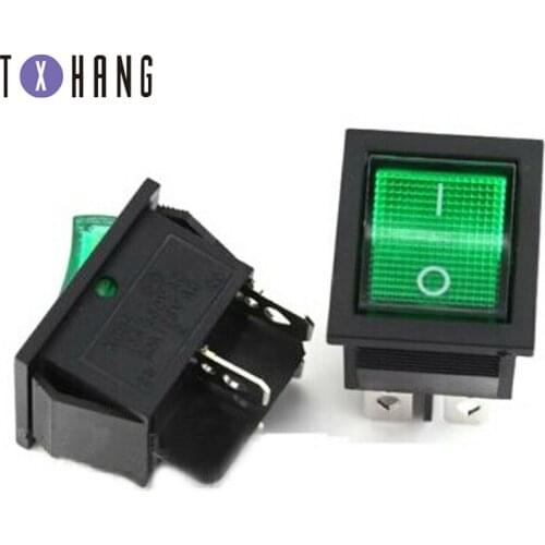 5pcs Green Illuminated Light Rocker Switch with 4 Pin ON/OFF 2 Position 16A/250V 20A/125V KCD4-201 diy electronics