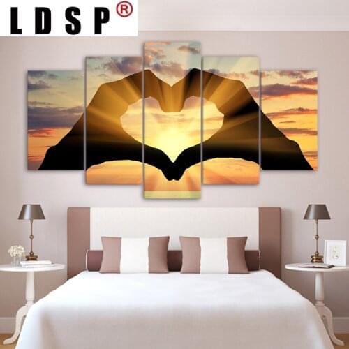 LDSP Wall Art 5 Pieces Canvas Painting Heart Shape Pictures LOVE Sunset Poster HD Printed Home Decor Living Room Artwork