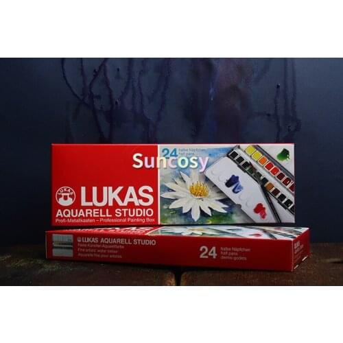 Lukas Aquarell Studio 24 Half Pan Fine Watercolor Set Metal box, Transparent Water Color Sketch Portable Acuarela