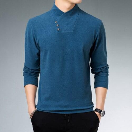 2021 Trendy Stylish Turtleneck Slim Fit Pullover Elegant Mens Black Blouse Big Size Unique Stand Collar Purple T Shirts Jumper