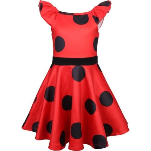 Baby Girls Birthday Party Dress Girls Red Dot Vestido with Wig Toy Halloween Costume Costume Lady Carnival Clothing Red Cat Suit