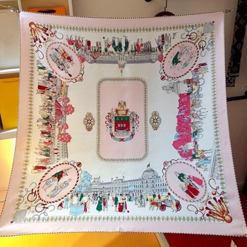 2021 Spring 100% Silk Head Scarves for Hair Wrapping Large Square Silk Shawl Wraps " Stroll through Paris" 35"x35"