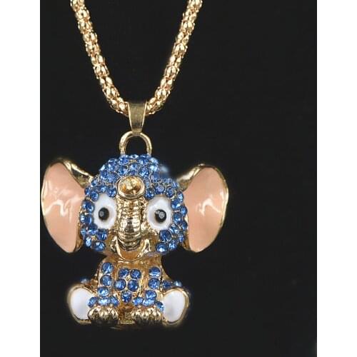 Mothers Day Gift Necklace Women Elephant Necklace Pendant Bead Sweater Rhinestone Long Necklace Chain Jewelry Gift