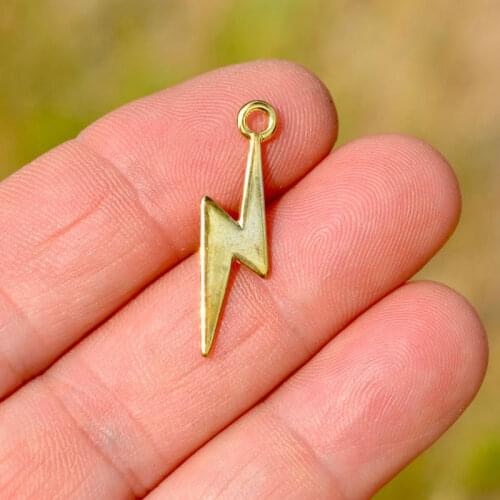 24pcs/lot Lightning Bolt Pendant DIY Handmade Women Gold Tones Necklace Tones Earrings Charms Findings Jewelry Making