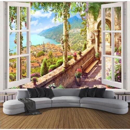 Custom Photo Wallpaper 3D Stereo Window Seascape European Town Landscape Murals Living Room Restaurant Background Wall Paintings