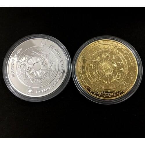 HOT Gold Plated Sun Moon Divination Tarot Coin Lucky Constellation Collection Art Western Astrology Embossed Commemorative Coins