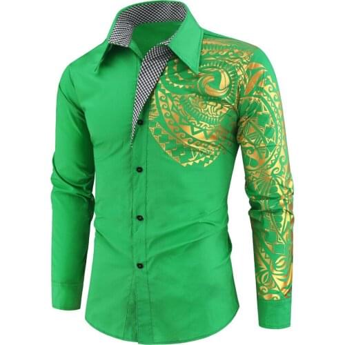 Luxury Gold Green Shirt Men New Slim Fit Long Sleeve Camisa Masculina Gold Black Chemise Homme Social Men Club Prom Shirt