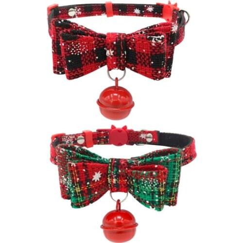 Christmas Theme Dog Cat Collar Adjustable Collars Breakaway With Bell Bow Knot Puppy Kitten Bowtie Dog Dressing Up