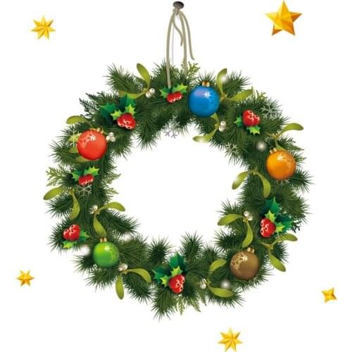Christmas Wreath Wall Stickers Window Glass Festival Decals Santa Murals New Year Christmas Decorations For Stickers