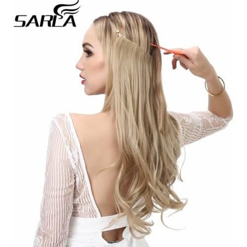 14"16"18"22" Synthetic Halo Hair Extensions No Clip Fake Ombre Pink Blonde Brown Black Natural Wavy False Hair Piece For Woman