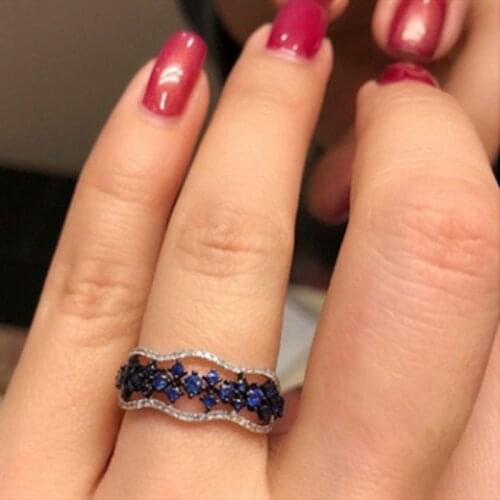 Sterling Silver 925 Retro Style Sapphire Bule Gemstone Ring Gothic Fashion Women Fashion Hip-hop Rock Accessories Holiday Gifts