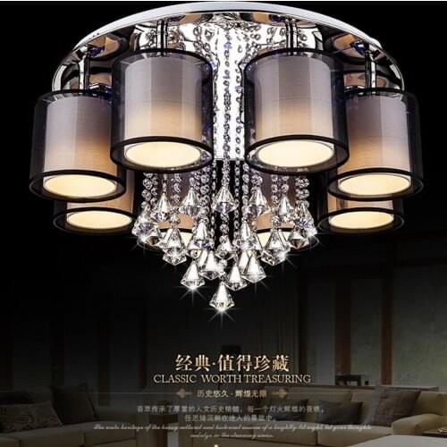 Led living room crystal lamp round atmospheric ceiling light romantic wedding room lamps master bedroom lamp warm remote control