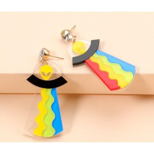 Wholesale Rainbow Resin Wave Earrings New Classic Colorful Childhood Design Boho Dangle Hanging Long Ear Ring Pendientes Jewelry