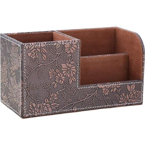 XRHYY Pink Champagne PU Leather Multi-function Desk Stationery Organizer Storage Box Pen/Pencil/Name Cards Remote Control Holder