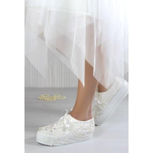 Julia Ladies Bridal Women Pearl Lace Floral Luxury Crystal Peafowl Handmade Fashion Platform High Heel White Wedding Shoes