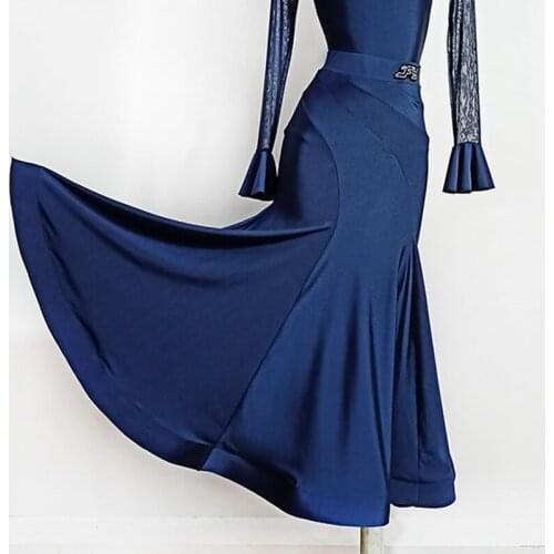 New Ballroom Dance Costume Women Latin Dance Skirt Blue Fish Bone Dance Practice Skirt Waltz Flamengo Clothes Tango Wear VDB2940