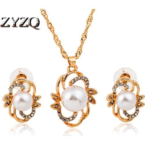 ZYZQ Classic Vintage Necklace&Earrings Jewelry Sets For Women With Elegant Simulated Pearl Anniversary Gift For Wife Wholesale