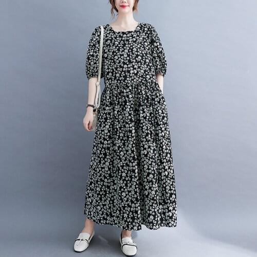 French Style Gentle elegant Floral Dress Viscose Lantern Sleeve Women Casual Summer Dress Slim Waist Office Lady OL Work Dres