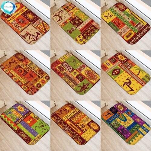 1PC 40x60cm Vintage Mural Printed Flannel Floor Mat Anti-Slip Tapete Floor Mats Kitchen Doormat Welcome Mats for Front Door