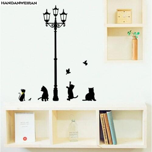 Black cat under the light Wall stickers DIY living room Bedroom Decorative wall stickers Removable Vinyl Sticker
