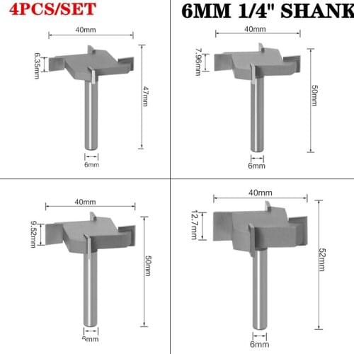 4pcs 6mm/6.35mm Shank Z4 T Type Slotting Cutter Woodworking Tool Router Bits For Wood Woodworking Milling Cutter
