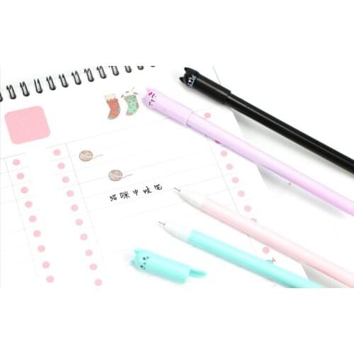 40pcs Korean Creative Stationery Cute Sprout Cat Pendulum Tail Cat Neutral Pen Student with 0.5 Full Syringe Black Pen