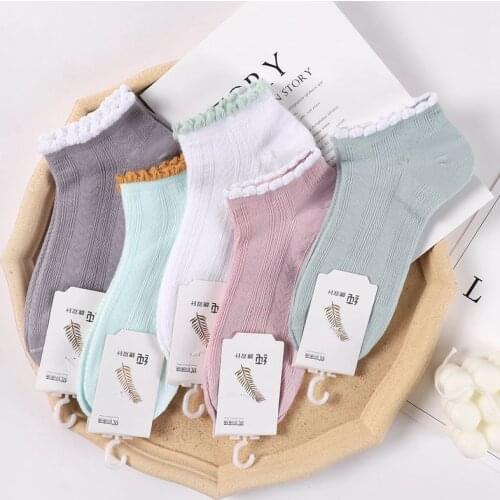 5 Pairs 1 Lot Women Cotton Socks Pack Summer Cute Candy Color Short Socks Set Ankle Socks Womens Thin Sock Slippers Girls Mujer