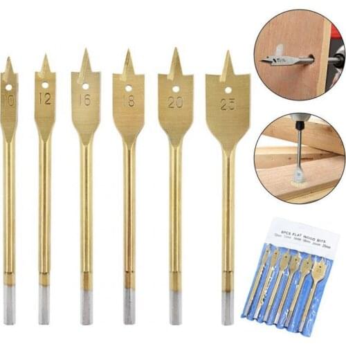 6pcs/Set Titanium Coating Hex Shank Spade Bits Flat Boring Bit Wood Working Drill Bit Power Tools Hole Saw 10/12/16/18/20/25mm