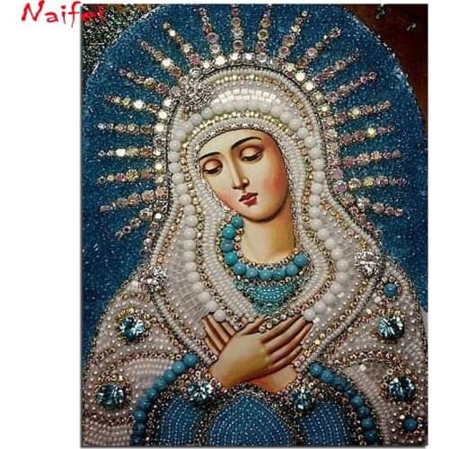 Diamond Mosaic Full Drill Square Round Icon Religion Diamond Painting Holy Virgin Mary Rhinestone Embroidery Religion Paintings