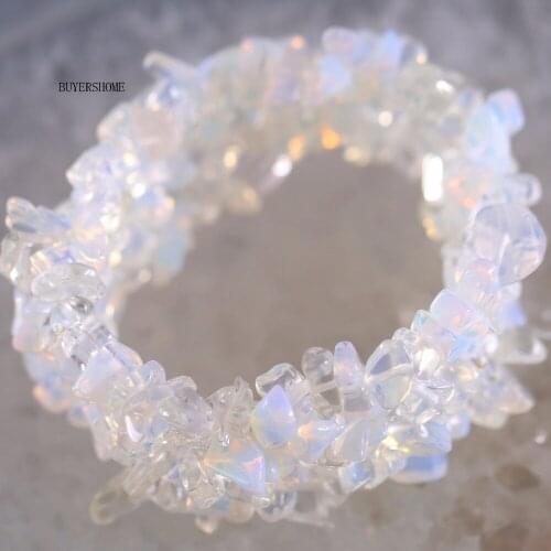 Free Shipping Fashion Jewelry Stretch Light Blue Opal Weave Chip Bracelet 7" 1Pcs H049
