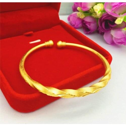 Pure Gold Color Cuff Bracelets for Women Wedding Engagement Jewelry Not Fade Bangles Femme Bijoux Birthday Gifts Pulseras Mujer