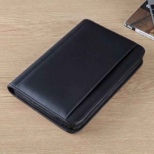 Business document bag brief case A5 padfolio file folder with zipper notepad writing pad pocket for documents ipad calculator
