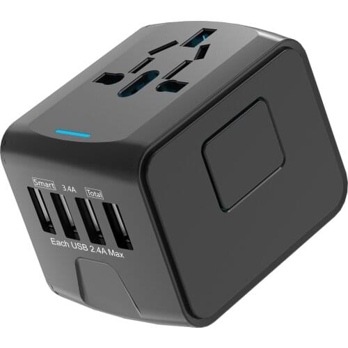 Travel Plug Adapter International Universal Power Adapter All-in-one with 4 USB Worldwide Wall Charger for UK/EU/US/AU Black