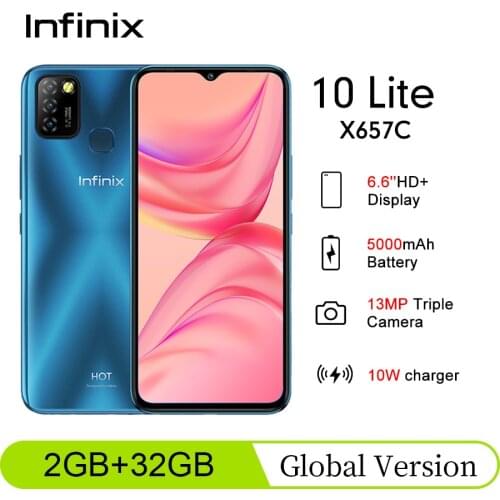Infinix HOT 10 LITE Global 2GB 32GB Mobile Phone 6.6''HD 1600*720P 5000mAh Battery 13MP Camera Helio A20