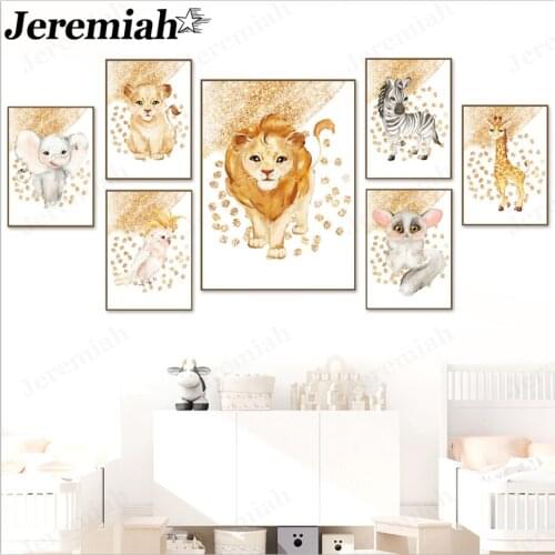 Cartoon Animal Canvas Painting Cute Elephant Lion Tiger Poster Wall Art Nordic Baby Room Home Decoration