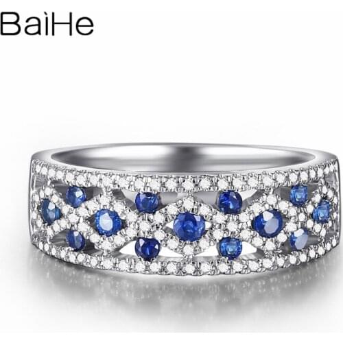 BAIHE Solid 18K White Gold 0.17CT Natural Sapphires Engagement Women Man Ring Fine Jewelry Wedding Trendy Vintage sapphire Ring