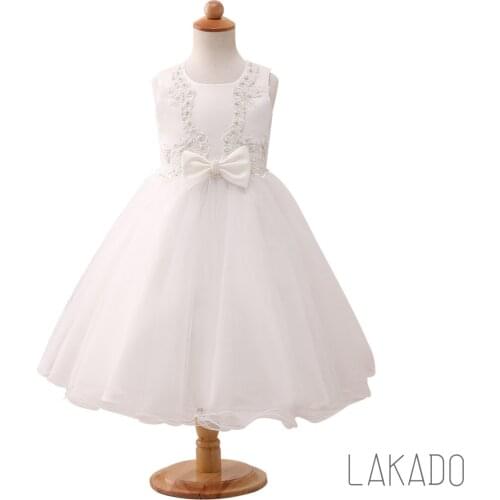 Short Knee Length Flower Girl Dress Beading First Communion Dresses With Bows