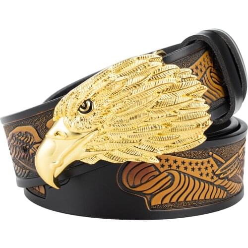 Eagle Buckle Leather Embossing Adornment Belt Men Big Eagle Belt Western Cowboy Fashion