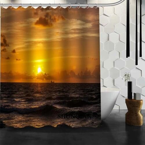 Best Nice Custom Boat At Sunset Shower Curtain Bath Curtain Polyester Fabric Bathroom Curtain MORE SIZE A6.1-14