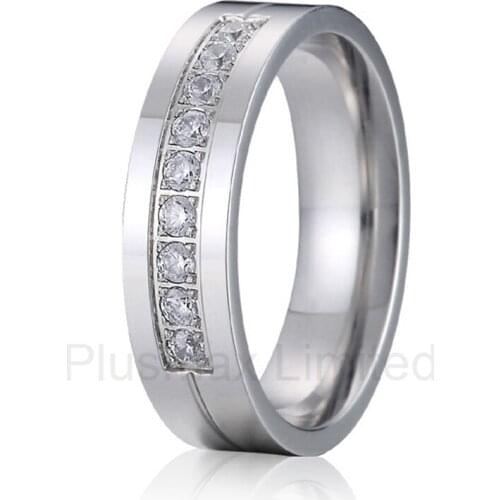 Best China factory cheap pure titanium jewelry rings 6mm female male cubic zirconia unisex wedding band