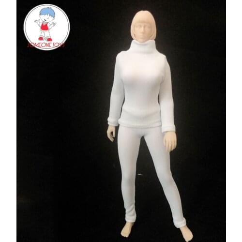 1/12 Scale Female Clothes Accessory White/Black Color Turtleneck Tights Clothes Model for 6 inches Body