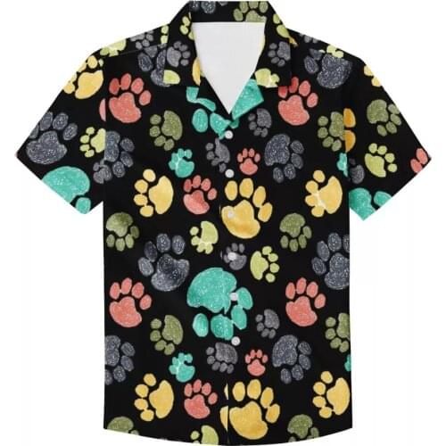 HYCOOL 2021 Summer Shirts For Men Colorful Dog Paw Print Mens Clothing Shirts Casual Beach Mens Shirt Camisas De Hombre New
