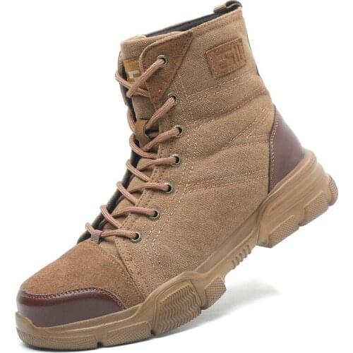 Summer Canvas Military Boots Mens Safty Work Shoes Outdoor Hiking Boot Strong Steel Toe Cap Army Ankle Bota Male Safty Sneakers