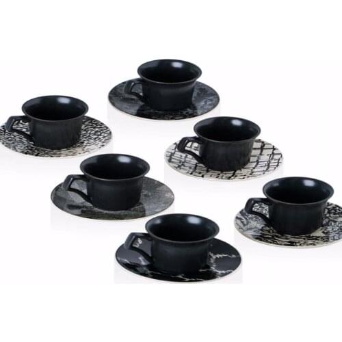 Black 6-Piece Ceramic Coffee Cup Set