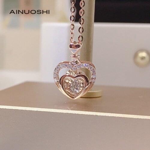 AINUOSHI 18K Gold Round Cut 0.08ct Natural Diamond Dancing Heart-shape Pendant Necklace Jewelry The Gift Of Love For A Life 18